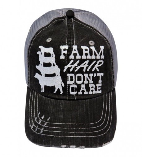 White Glitter Farm Hair Don't Care Distressed Look Grey Trucker Cap Hat Farm - CL1839EOX20