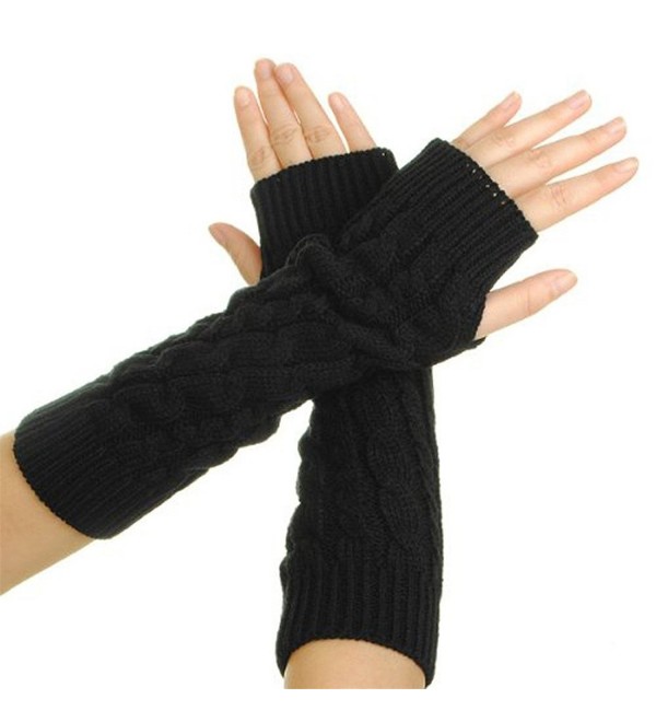 GUAngqi Women's Crochet Long Fingerless Gloves with Thumb Hole - Black - CF12N8OIHTY