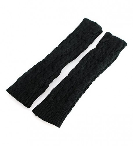 GUAngqi Women's Crochet Long Fingerless Gloves with Thumb Hole Black ...