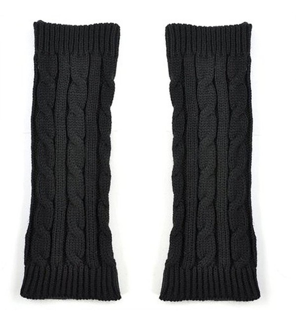 GUAngqi Women's Crochet Long Fingerless Gloves with Thumb Hole Black ...