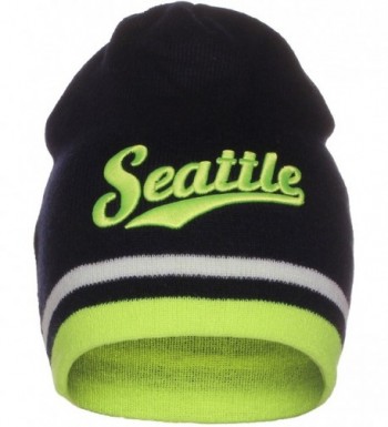 American Cities USA Sports City State Cuffless Beanie Knit Hat Cap - Seattle Navy/Neon Green - CB12O1COVWE