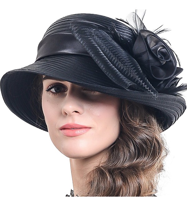 Womens Asymmetry Stripe Church Derby Dress Hat S608 - Black - CX12OC2O9W6