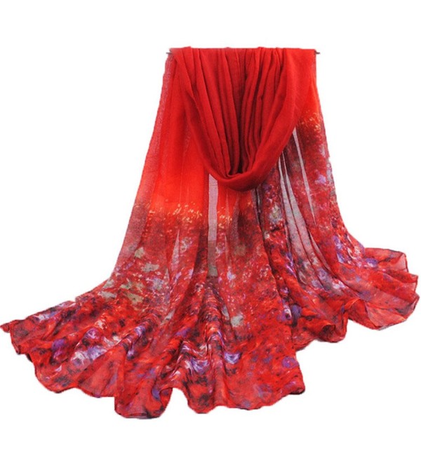 Women Scarf- CoKate Women Elegant Chiffon Floral Print Lightweight Scarves for Travel Seaside - Red - CF187NR3UNW