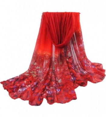 Women Scarf- CoKate Women Elegant Chiffon Floral Print Lightweight Scarves for Travel Seaside - Red - CF187NR3UNW