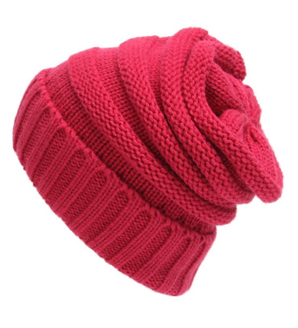 Sven Home Soft Slouchy Beanies Knit Warm Winter Unisex Cap Thick Women's Men Hat - Rose - CF12NH51C2B