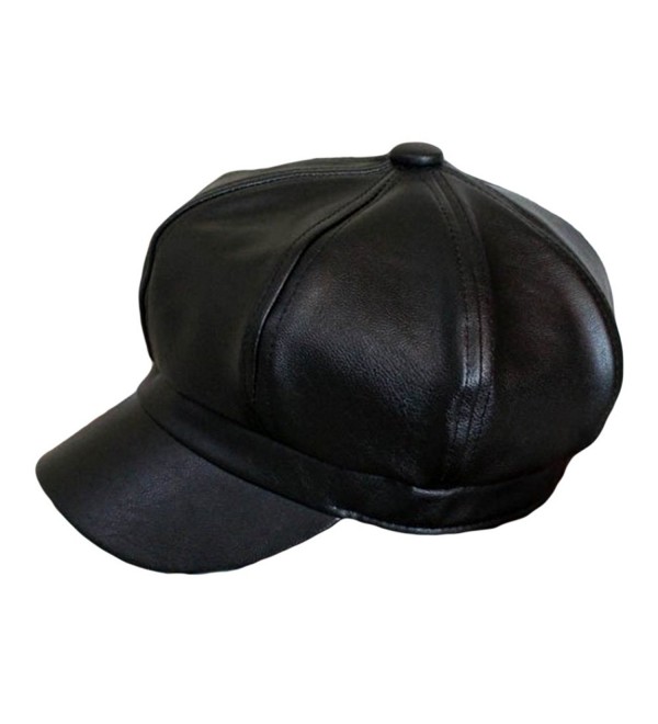 Qunson Women's Vintage Pu Leather Newsboy Hat Cap - Black - CG12O4SUOZR