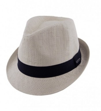 Unisex Lighweight Classic Paper Fedora Sun Hat In Light Sand Color - C412FHXZ0XN