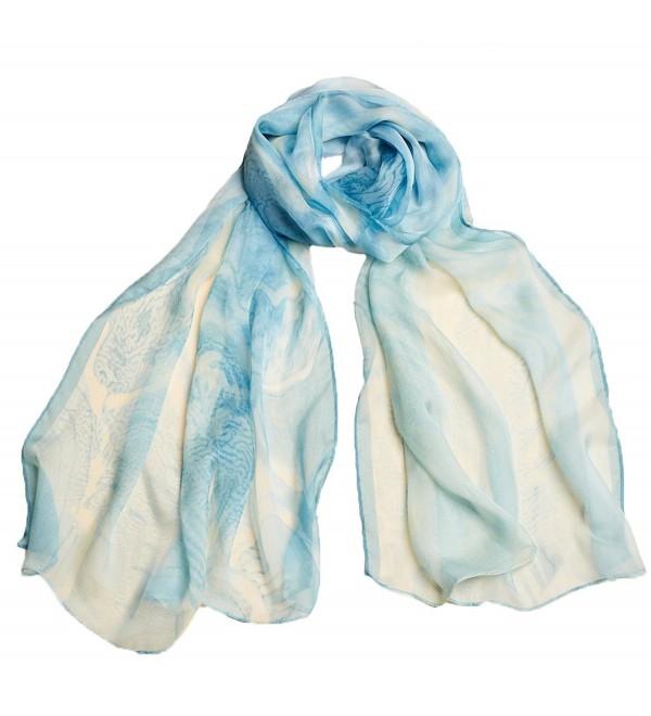 Ysiop Womens 100% Silk Scarves Lightweight Sunscreen Shawls and Beach Wraps - Blue 1 - CV17YLLY5GR