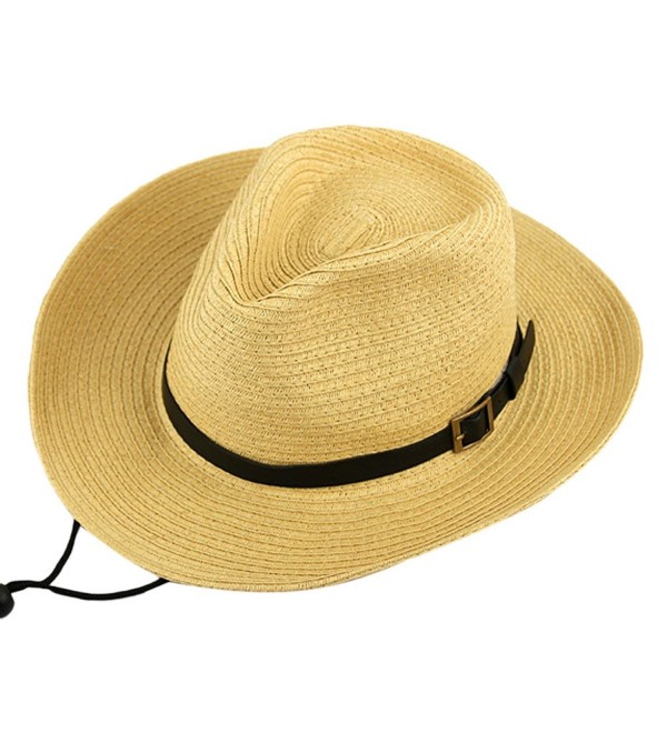 SAYM Fashion Unisex Foldable Western Cowboy Hat Straw Hat Cap Sun Shade - Beige - C811YIXL5M9