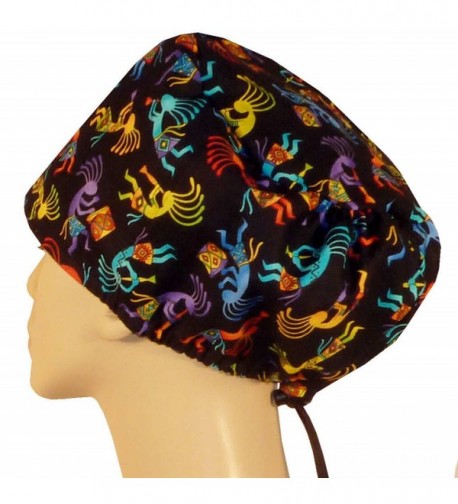 Riley Bouffant Medical Scrub Caps - Kokopelli On Black - C012O22Y16P