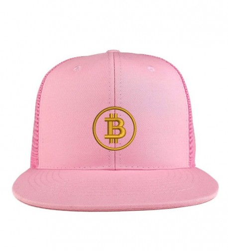 Trendy Apparel Shop Bitcoin Embroidered Cotton Flat Bill Mesh Back Trucker Cap - Pink - C5185YLTST4