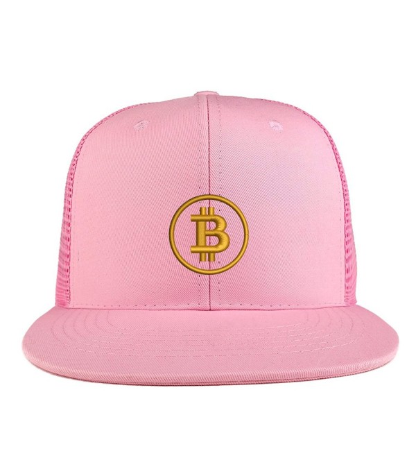 Trendy Apparel Shop Bitcoin Embroidered Cotton Flat Bill Mesh Back Trucker Cap - Pink - C5185YLTST4