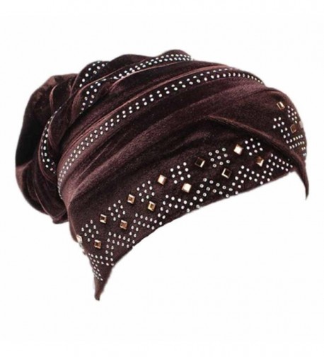Hatop Women Muslim Stretch Turban Velvet Head Wrap Cap Hat Hair Cover - Coffee - CP186TUSSQD