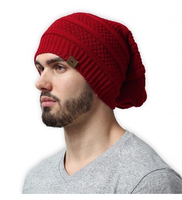 Slouchy Cable Beanie Tough Headwear - Maroon - CL12MJ4WF4Z