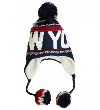 Robin Ruth New York Winter Pom Pom Fleeced Warm Embroidery Beanie Hat - Navy White Red - CF120CV6T03