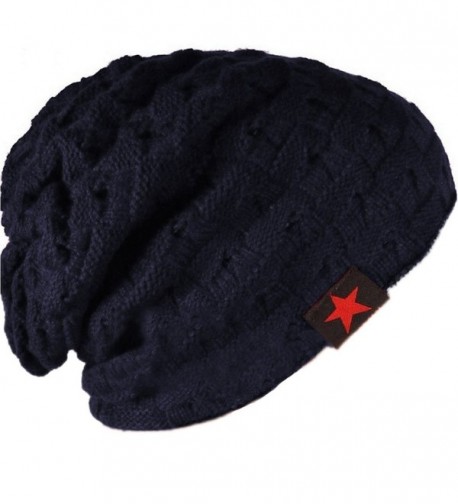 MiYang Winter Men's Stylish Hollow Star Warm Knit Cap Slouchy Beanie Hat - Navy - CL120J3A1MF