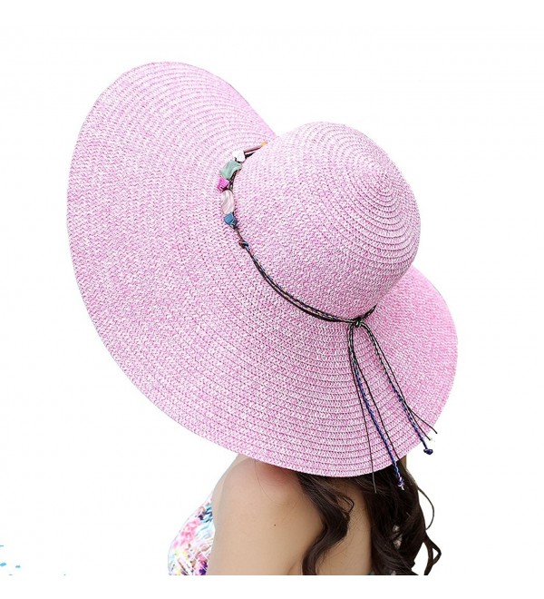 Urban CoCo Women's Large Wide Brim Caps Foldable Summer Outdoor Beach Sun Straw Hats - Pink - CJ12I5R6TER