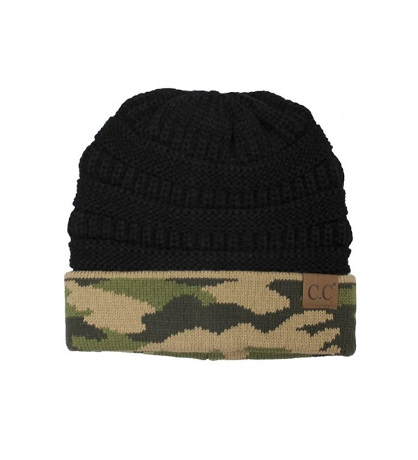 ScarvesMe CC Hot and New Camouflage Camo Print Knit Cuff Beanie Warm Winter Hat Skully Cap - Black - CQ12N39065L