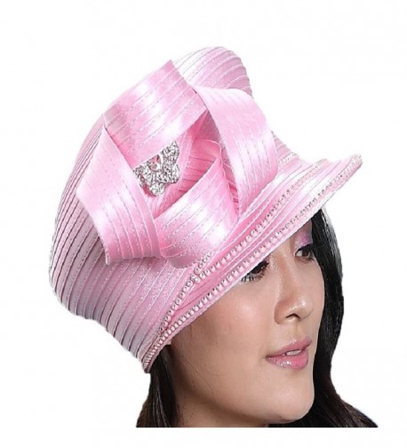 June's Young Women Hat Church Hats for Women Satin Hat Ribbon Bright Color - Pink - CT11I9M9383