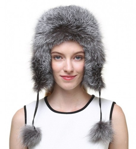 Vogueearth Women'Real Fox Fur Winter Warmer Hat - Silver - CF12MDTWZD7