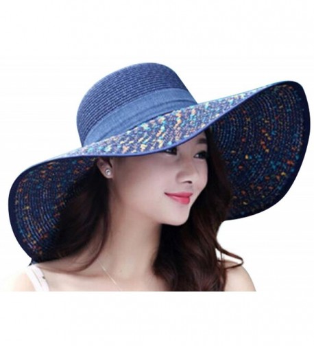 MINAKOLIFE Women Summer Spekel Flap Cover Cap Staw Large Brim UPF 50+ Sun Shade Hat - Navy - CK17YIHTX4N