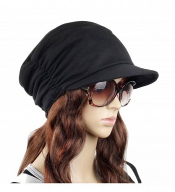 Women's Fashion Drape Layers Slouch Beret Beanie Soft Brim Newsboy Hat Visor Cap - Black - C212KPWA0CL