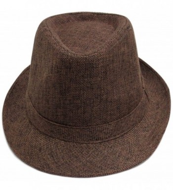 Verabella Unisex Short Brim Panama Style Natural Straw Fedora/Trilby Summer Hat - Brown - CD18034EDR8