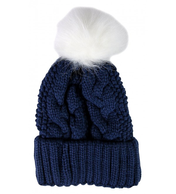 Yacht & Smith Womens Pom Pom Beanie Hat- Winter Cable Knit Hat- Warm Cap- 3" Poms - Navy - C41854NW9WC