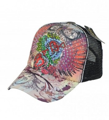 Tatuzone Woman Mesh Trucker Cap W/ Rhinestones Studded Love Wings Printing Hat - CT11OROLRLD