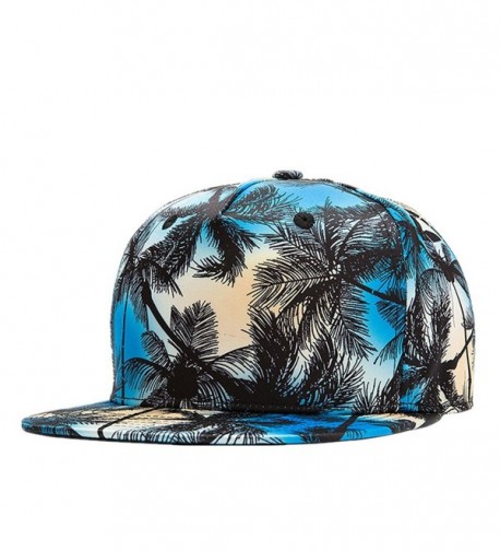 Connectyle Vintage Coconut Tree Print Fitted Flat Bill Hats Cool Snapback Hip Hop Cap - Blue - CS12JMWVIYF