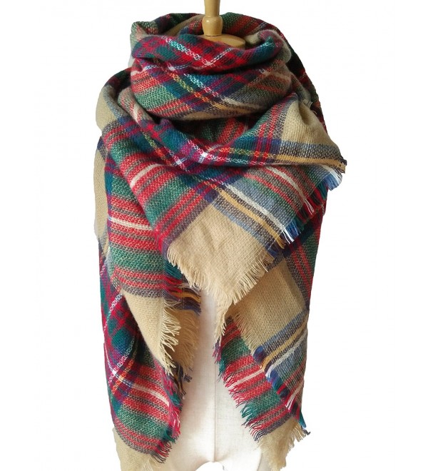 JALIYO Women's Plaid Scarf Plus Size Multi Colored Warm Blanket Scarf Wrap Shawl - E - CD186LKUH8X