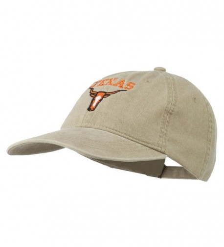 Texas Longhorn Embroidered Washed Cap - Khaki - C211QLMKJ9P