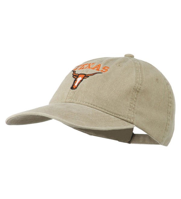 Texas Longhorn Embroidered Washed Cap - Khaki - C211QLMKJ9P