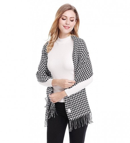 Womens Houndstooth Twisted Tassels Swallow in Cold Weather Scarves & Wraps