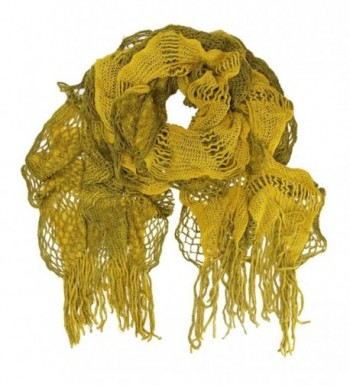 Feminine Ruffled Knit Winter Scarf With Fringe - Mustard - CG11BFF8WK1