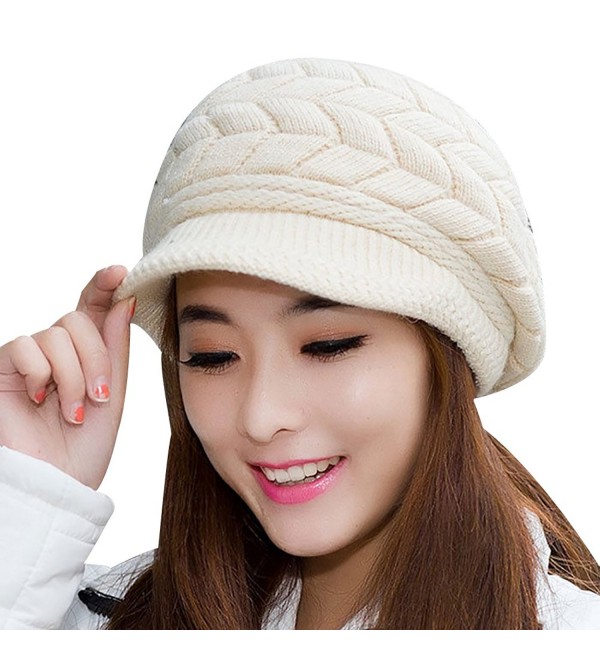 JYS Women's Winter Solid Color Warm Knitted Baggy Beret Beanie Hat Slouch Ski Cap - Beige - CH12O02Z8M6