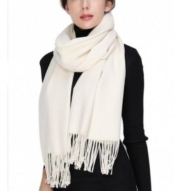 Womens Soft Wool Cashmere Oversized Blanket Wraps Sheer Shawl Tassel Scarf - White - CS1863WOROR