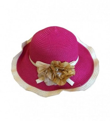 Mystiqueshapes Women Sun Hat Brim Beach Straw Floppy Derby Cap - Sh03-pink - CA12E4JXFJR