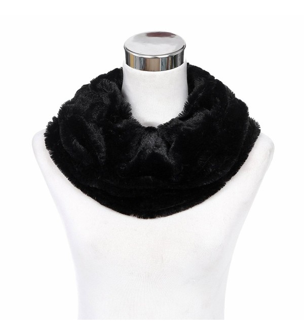 Premium Soft Small Faux Fur Solid Color Warm Infinity Circle Scarf - Diff Colors - Black - CK127NG0I7P