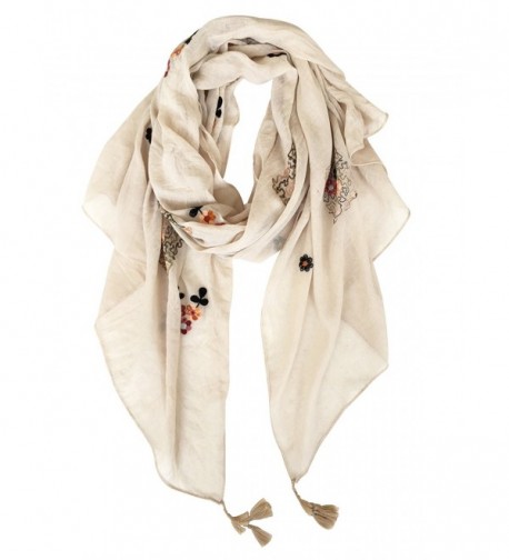 GERINLY Scarves - Fragrant Flowers Embroidery Shawl Wrap Party Gift - Beige - CD180C5IRW0