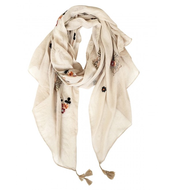 GERINLY Scarves - Fragrant Flowers Embroidery Shawl Wrap Party Gift - Beige - CD180C5IRW0