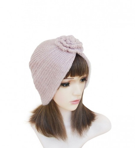 Baroque Style Ladies Winter Chunky Knit Floral Turban Beanie Ski Chemo ...