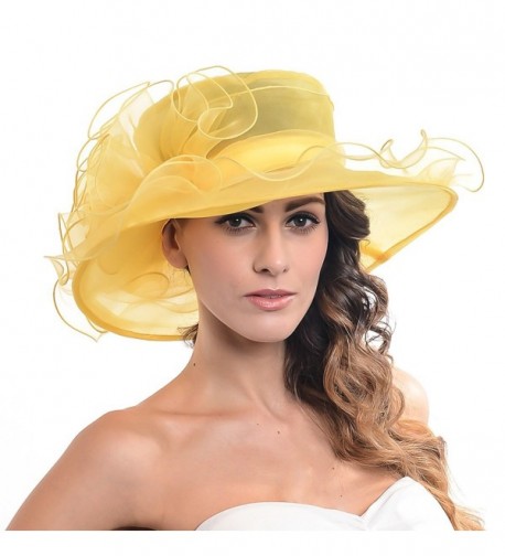 Fanny-sdr Women Church Wedding Party Derby Hat Floral Feather Wide Brim Hat S037-mt - S019-yellow - CC12E61EEST
