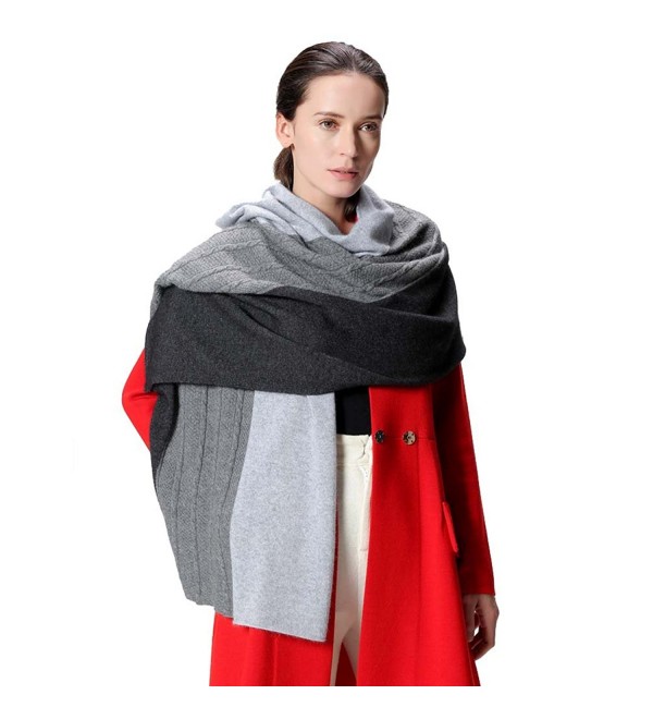 Fincati Women Scarves 100% Goat Cashmere Winter Wrap Pashmina 65''x30'' Contrast Color Twist Knit Shawl - Grey - C7189IQXKMC