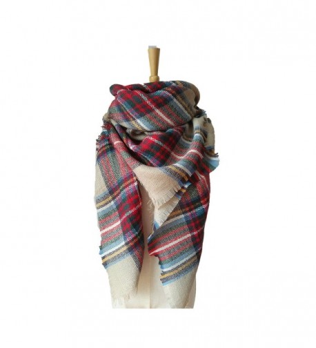 Kaariss Women's Tassels Soft Plaid Tartan Scarf Winter Large Blanket Wrap Shawl - Khaki - CK186KE95KQ