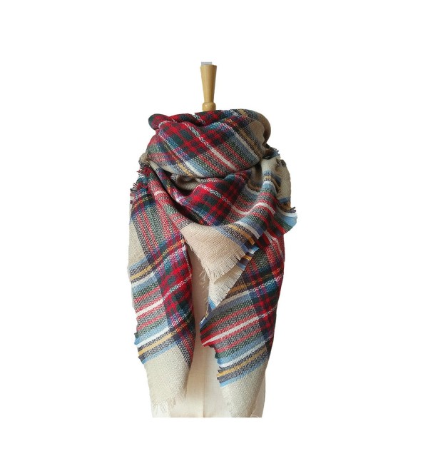 Kaariss Women's Tassels Soft Plaid Tartan Scarf Winter Large Blanket Wrap Shawl - Khaki - CK186KE95KQ