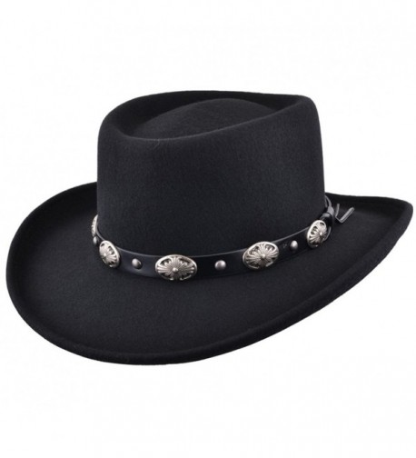 Maz Crushable Wool Felt Gambler Cowboy Hat with Buckle Band - Black - CQ187ZY7GIM