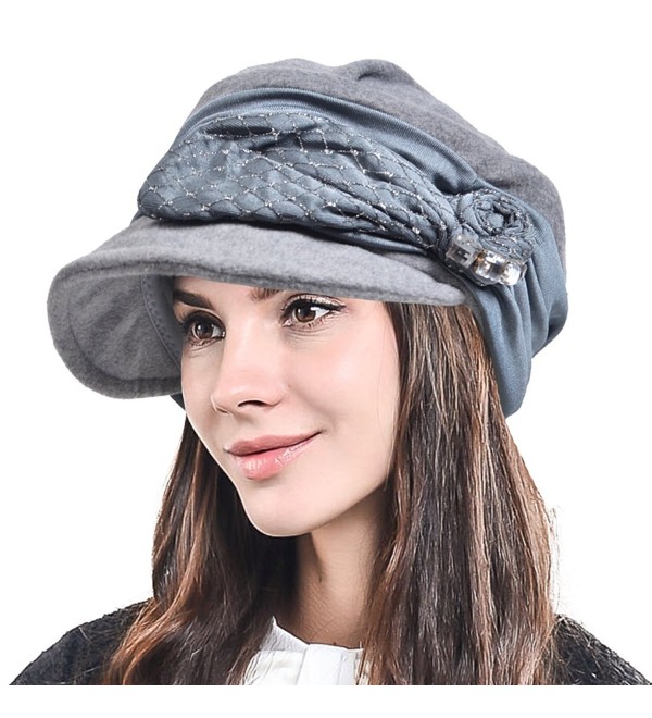 Women's Floral Newsboy Cap Warm Visor Beret Cadet Hat NB352 - Light Gray - C312O60PI45