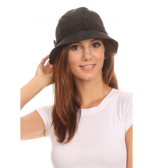 LL Womens Packable Cloche Rain Hat Cute Tie Accent Mesh Lining Water Resistant - Black Cloche - CH12I3URHUV