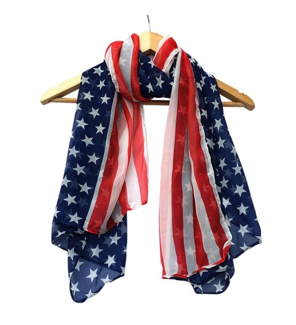 TAORE Women Fashion Soft Silk Chiffon American Flag Scarf - Dark Blue - CW12N13WXAH